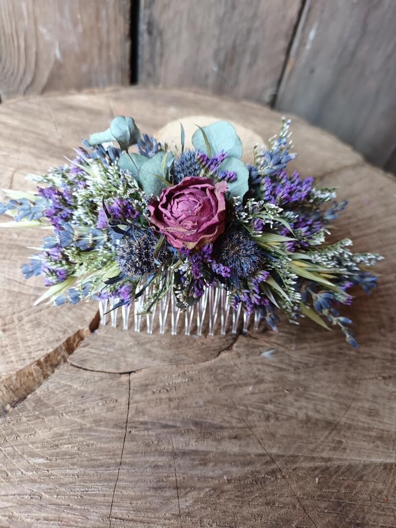 Vintage Lilac Dried Flower Comb image 0