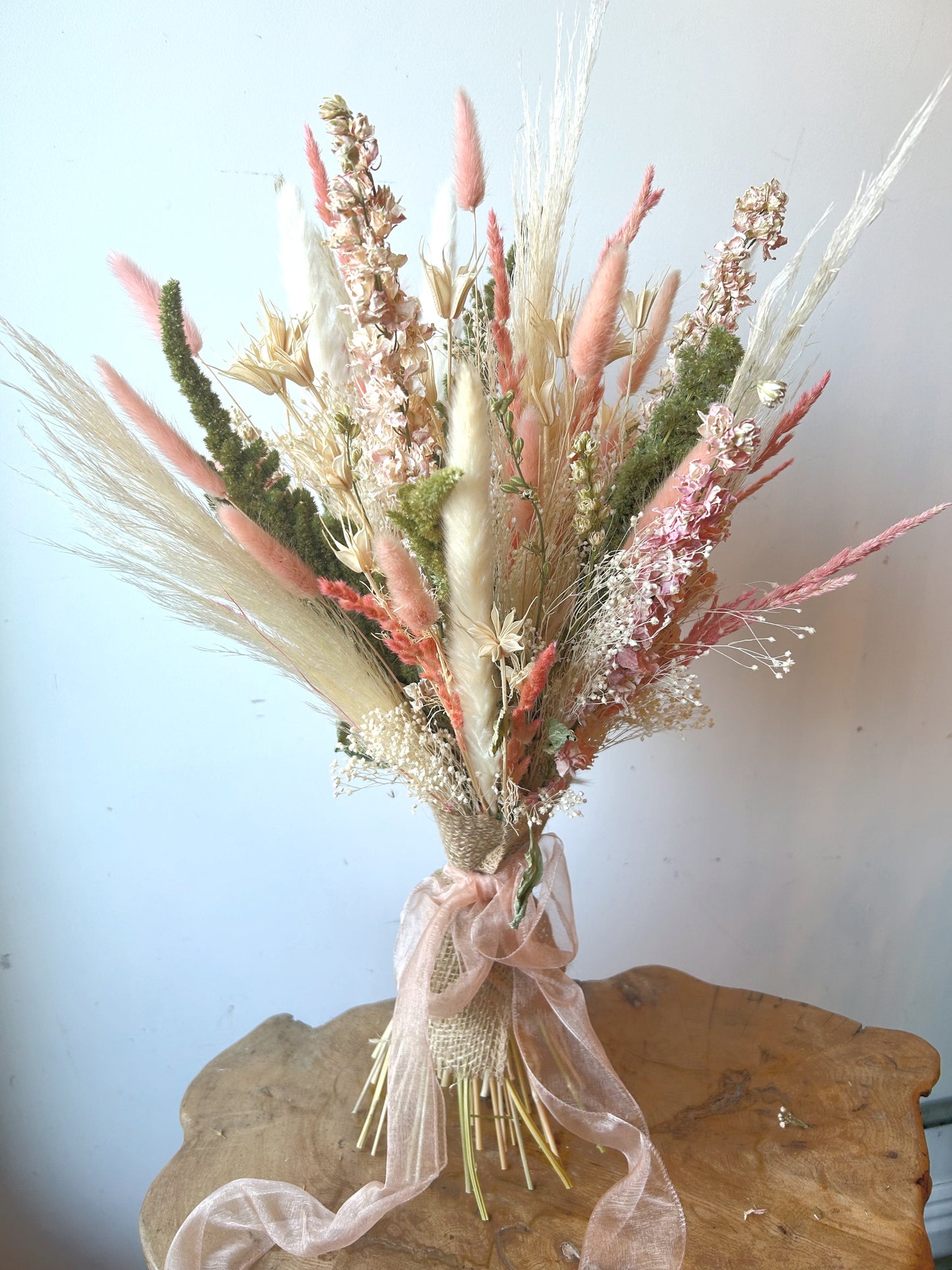 Pink & Cream Dried Flower Bouquet image 0