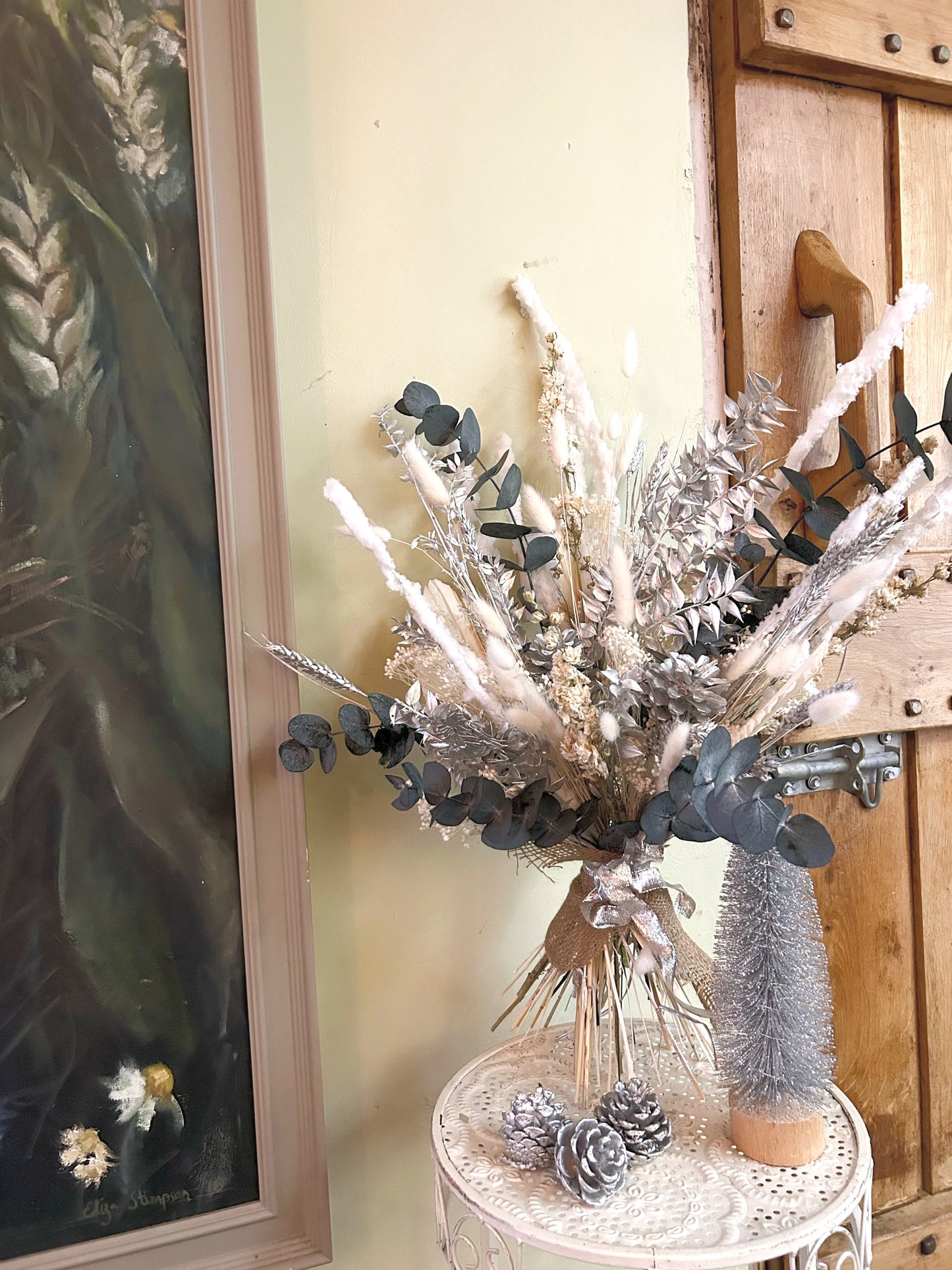 Silver & Neutral Christmas Dried Flower Bouquet image 0