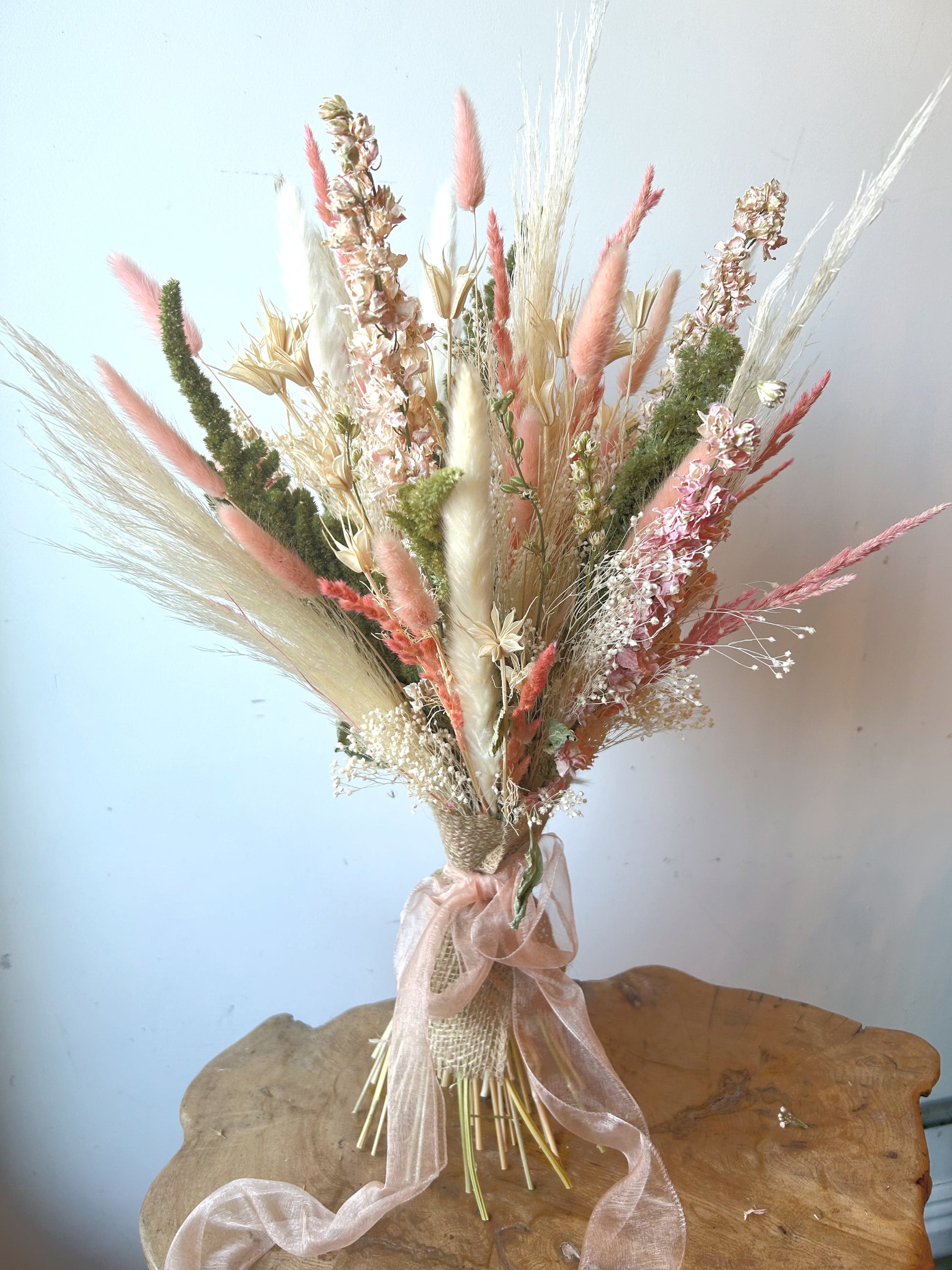Pink & Cream Dried Flower Bouquet image 0