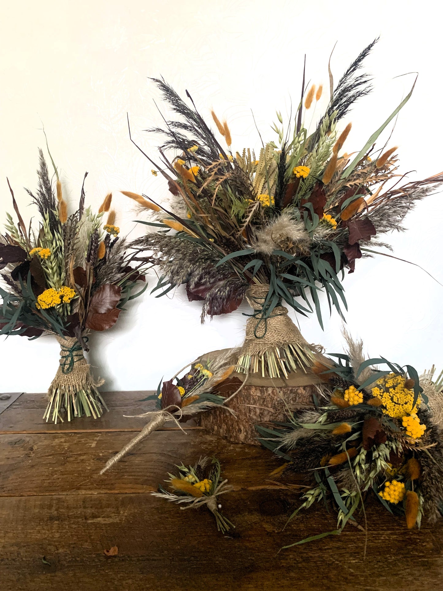 Brown & Ochre Heart Wand / Flower Girl Flowers / Autumn Boho Wedding