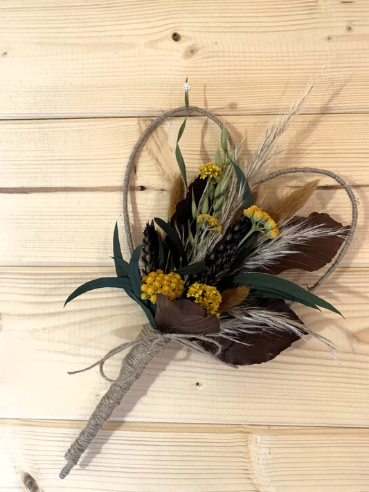 Brown & Ochre Heart Wand / Flower Girl Flowers / Autumn Boho Wedding