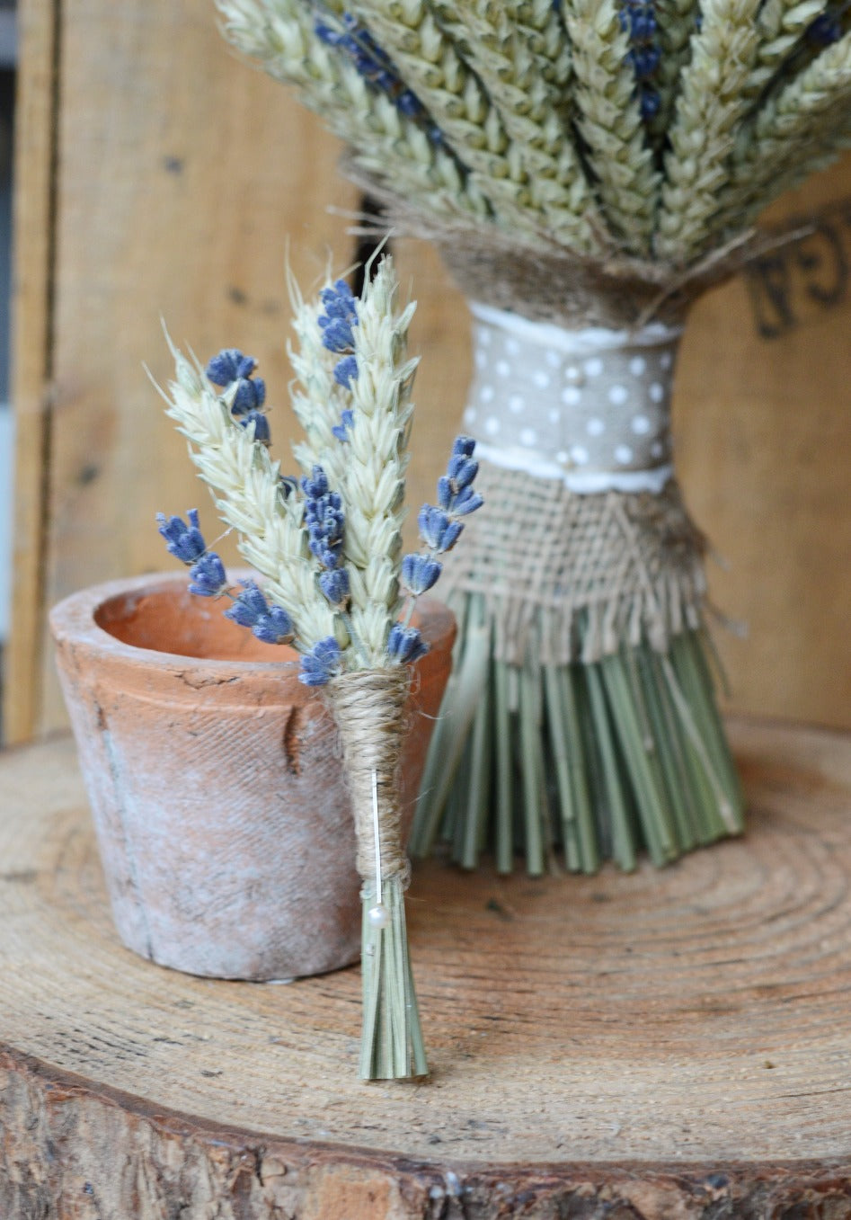 Wheat and Lavender Buttonhole image 0